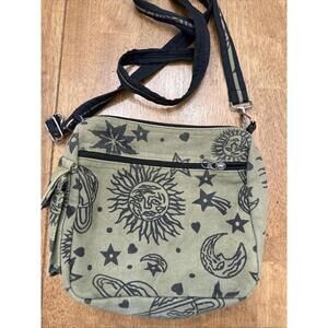 Sun Moon Stars Celestial Hippie Boho Crossbody Single Shoulder Bag Purse Green